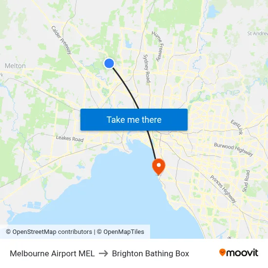 Melbourne Airport MEL to Brighton Bathing Box map