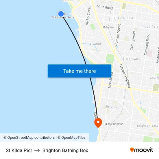 St Kilda Pier to Brighton Bathing Box map