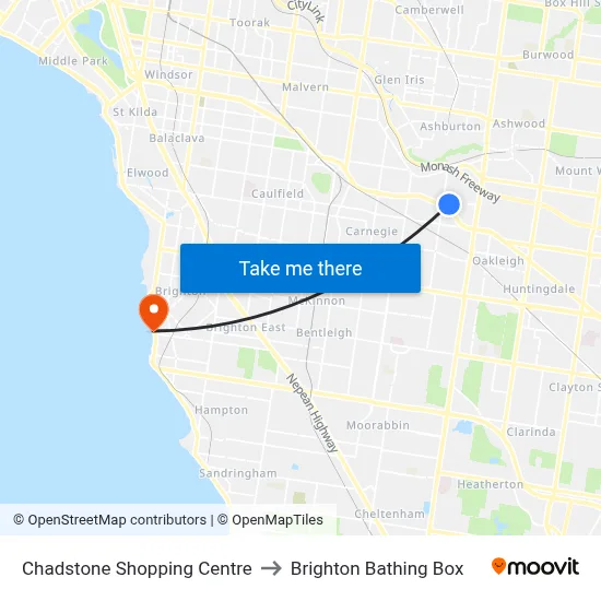 Chadstone Shopping Centre to Brighton Bathing Box map