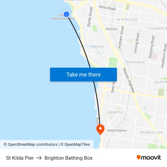 St Kilda Pier to Brighton Bathing Box map