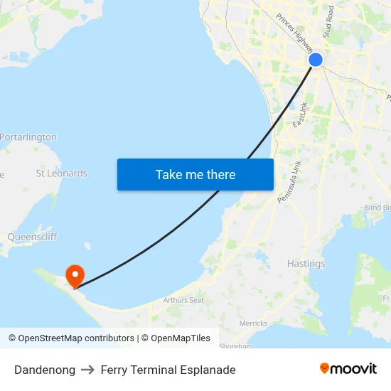Dandenong to Ferry Terminal Esplanade map