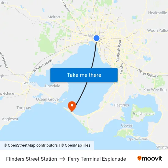 Flinders Street Station to Ferry Terminal Esplanade map