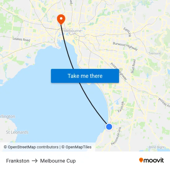 Frankston to Melbourne Cup map