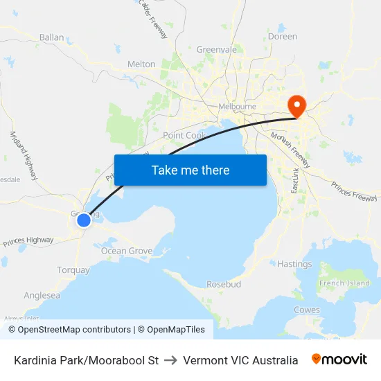 Kardinia Park/Moorabool St to Vermont VIC Australia map