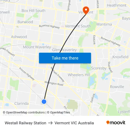 Westall Railway Station to Vermont VIC Australia map
