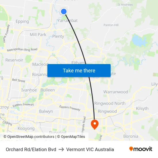 Orchard Rd/Elation Bvd to Vermont VIC Australia map