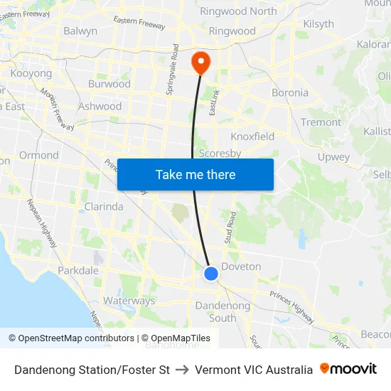 Dandenong Station/Foster St to Vermont VIC Australia map