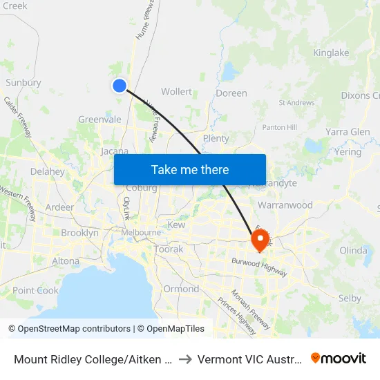 Mount Ridley College/Aitken Bvd to Vermont VIC Australia map