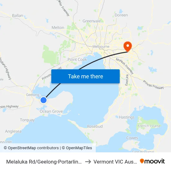 Melaluka Rd/Geelong-Portarlington Rd to Vermont VIC Australia map