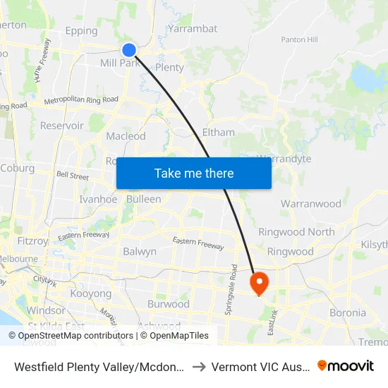 Westfield Plenty Valley/Mcdonalds Rd to Vermont VIC Australia map