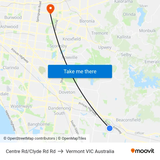 Centre Rd/Clyde Rd Rd to Vermont VIC Australia map