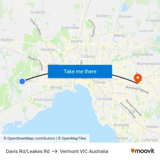 Davis Rd/Leakes Rd to Vermont VIC Australia map