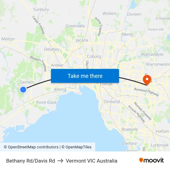 Bethany Rd/Davis Rd to Vermont VIC Australia map