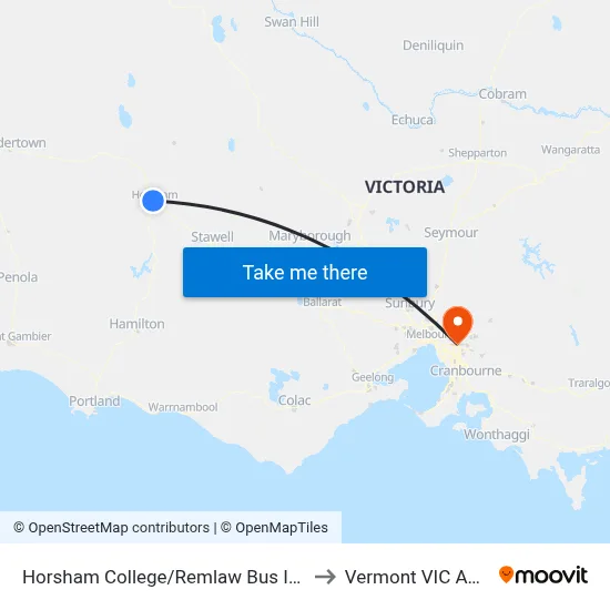 Horsham College/Remlaw Bus Interchange to Vermont VIC Australia map