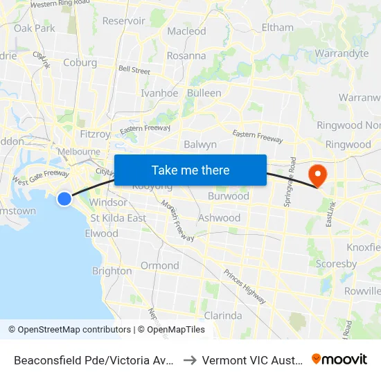 Beaconsfield Pde/Victoria Ave #32 to Vermont VIC Australia map