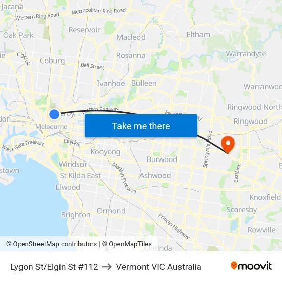 Lygon St/Elgin St #112 to Vermont VIC Australia map