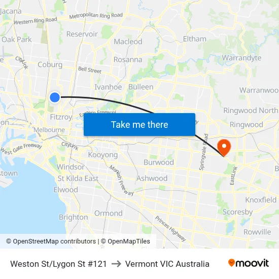 Weston St/Lygon St #121 to Vermont VIC Australia map