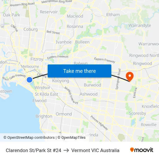Clarendon St/Park St #24 to Vermont VIC Australia map