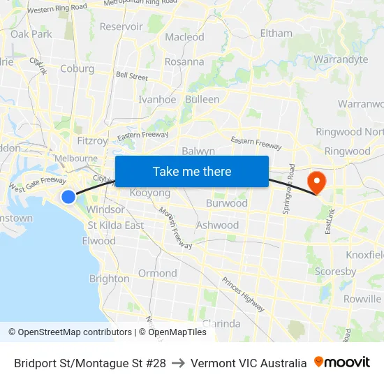 Bridport St/Montague St #28 to Vermont VIC Australia map