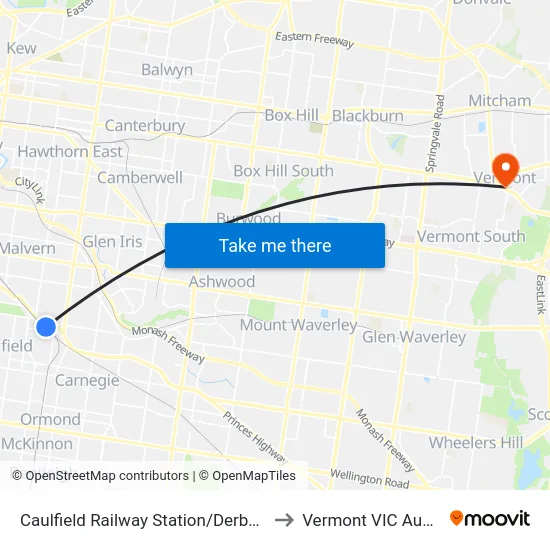 Caulfield Railway Station/Derby Rd #57 to Vermont VIC Australia map