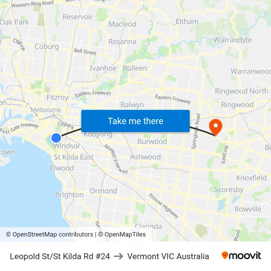 Leopold St/St Kilda Rd #24 to Vermont VIC Australia map