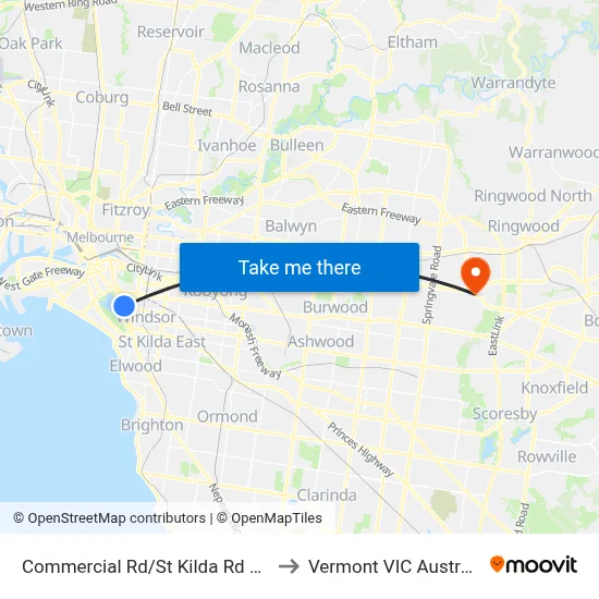 Commercial Rd/St Kilda Rd #25 to Vermont VIC Australia map
