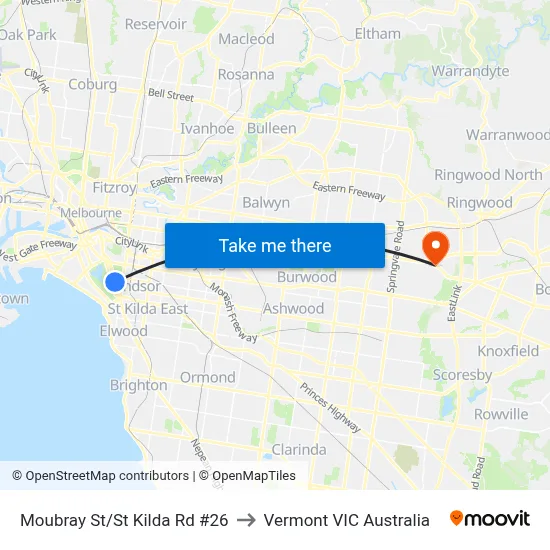 Moubray St/St Kilda Rd #26 to Vermont VIC Australia map