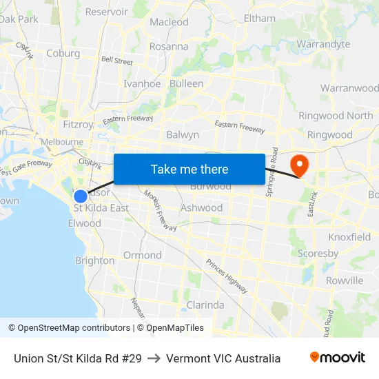 Union St/St Kilda Rd #29 to Vermont VIC Australia map