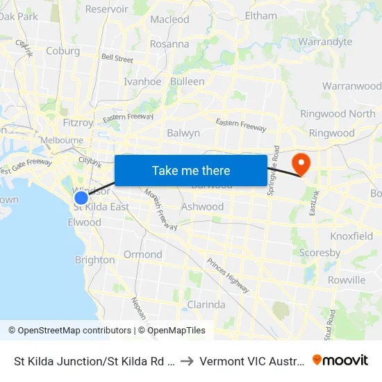 St Kilda Junction/St Kilda Rd #30 to Vermont VIC Australia map