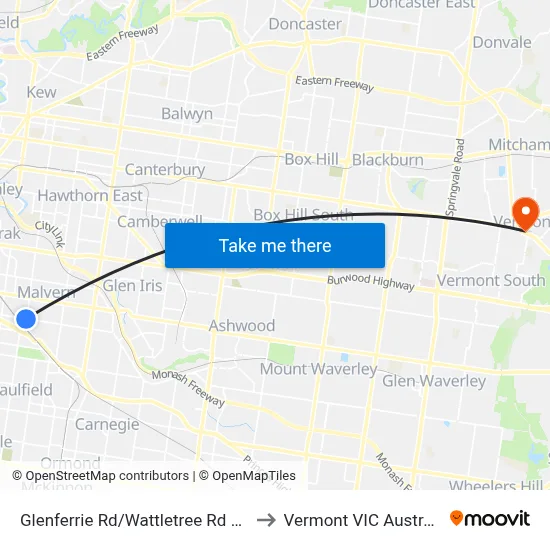 Glenferrie Rd/Wattletree Rd #45 to Vermont VIC Australia map