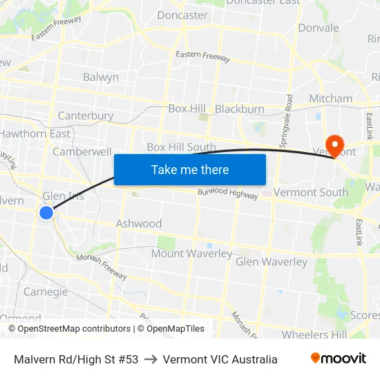 Malvern Rd/High St #53 to Vermont VIC Australia map