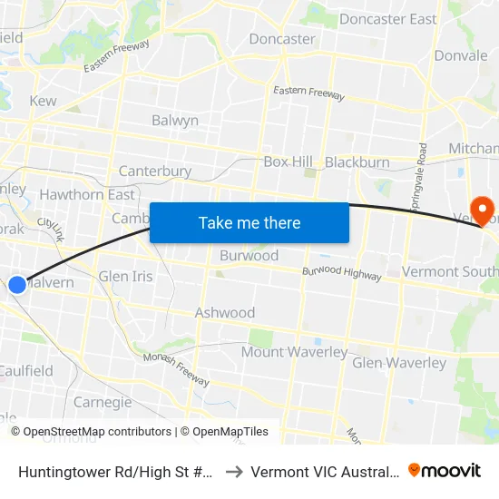Huntingtower Rd/High St #42 to Vermont VIC Australia map
