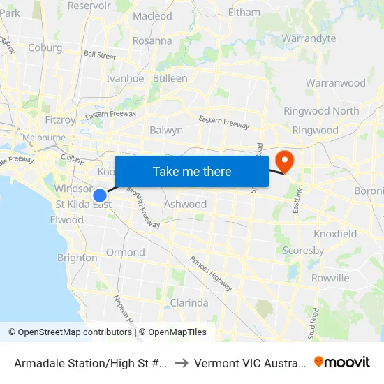 Armadale Station/High St #40 to Vermont VIC Australia map