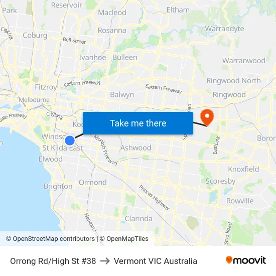 Orrong Rd/High St #38 to Vermont VIC Australia map
