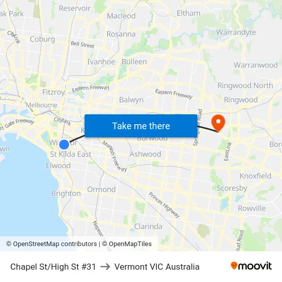 Chapel St/High St #31 to Vermont VIC Australia map