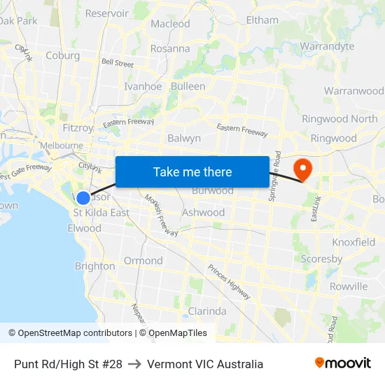 Punt Rd/High St #28 to Vermont VIC Australia map