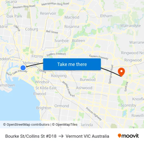 Bourke St/Collins St #D18 to Vermont VIC Australia map