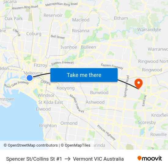 Spencer St/Collins St #1 to Vermont VIC Australia map