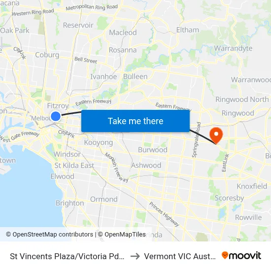 St Vincents Plaza/Victoria Pde #12 to Vermont VIC Australia map
