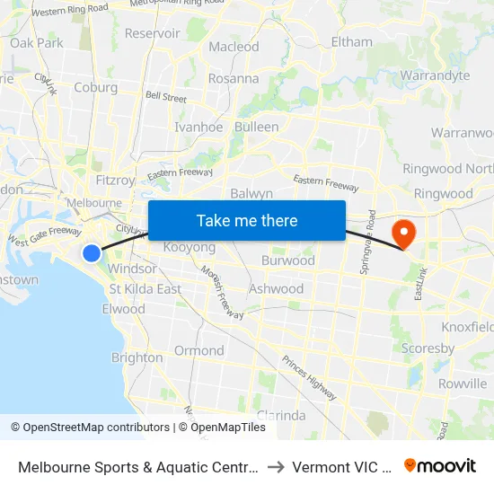 Melbourne Sports & Aquatic Centre/Albert Rd #131 to Vermont VIC Australia map