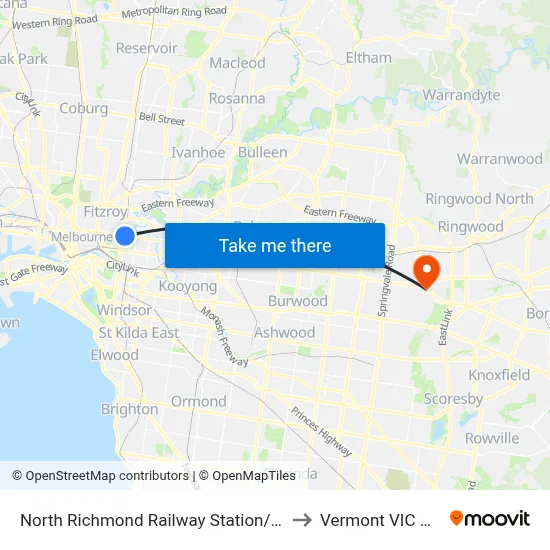 North Richmond Railway Station/Victoria St #19 to Vermont VIC Australia map