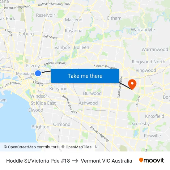 Hoddle St/Victoria Pde #18 to Vermont VIC Australia map