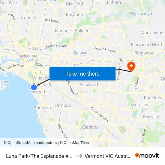 Luna Park/The Esplanade #138 to Vermont VIC Australia map