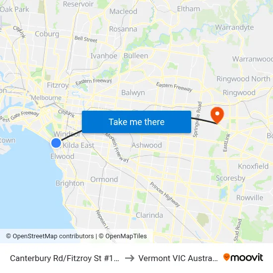 Canterbury Rd/Fitzroy St #133 to Vermont VIC Australia map
