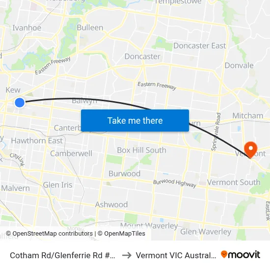 Cotham Rd/Glenferrie Rd #80 to Vermont VIC Australia map