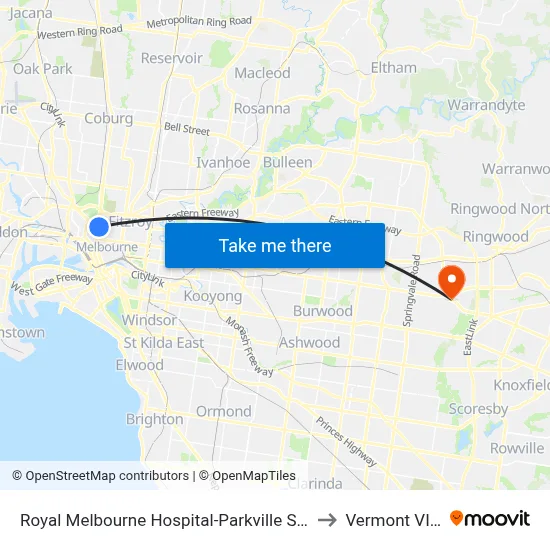 Royal Melbourne Hospital-Parkville Station/Royal Pde (Parkv... #10 to Vermont VIC Australia map