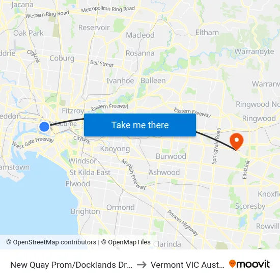 New Quay Prom/Docklands Dr #D10 to Vermont VIC Australia map