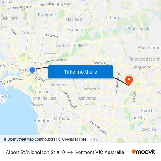 Albert St/Nicholson St #10 to Vermont VIC Australia map
