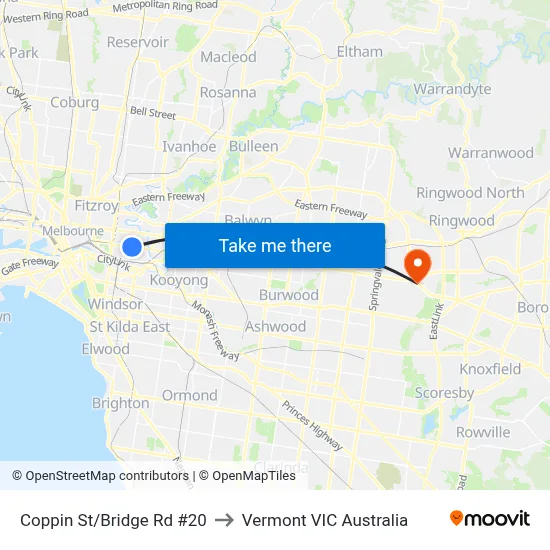 Coppin St/Bridge Rd #20 to Vermont VIC Australia map