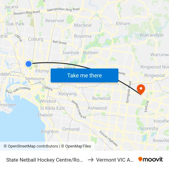 State Netball Hockey Centre/Royal Park #25 to Vermont VIC Australia map